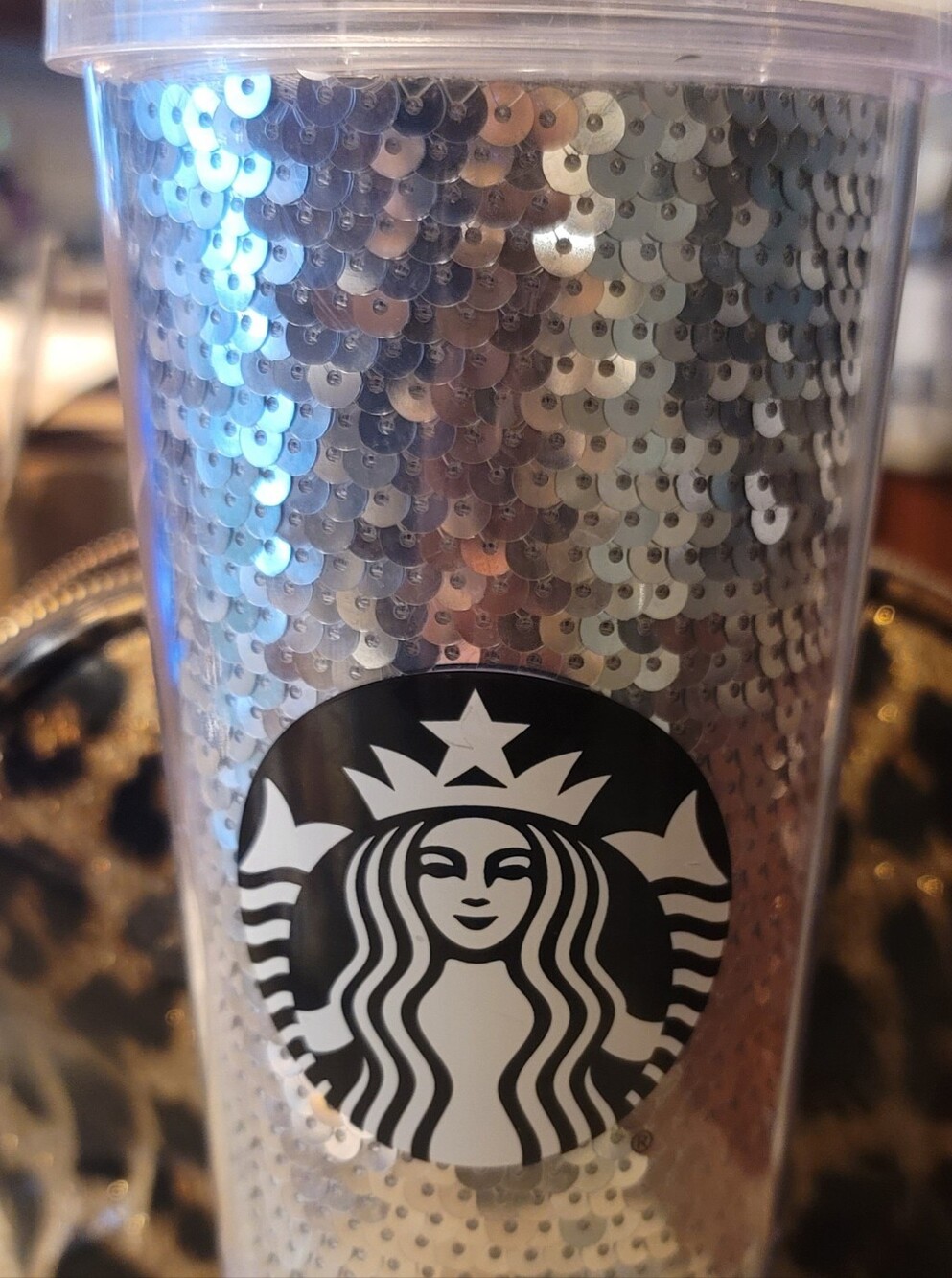 24 OZ   Starbucks Silver Sequin Tumbler with Black Logo